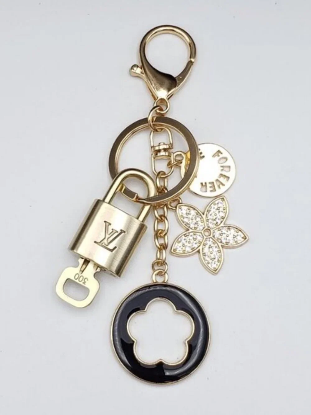 Authentic Louis Vuitton Gold Lock & Key 🔑 Bag Charm w/ Unbranded Flower Charm
